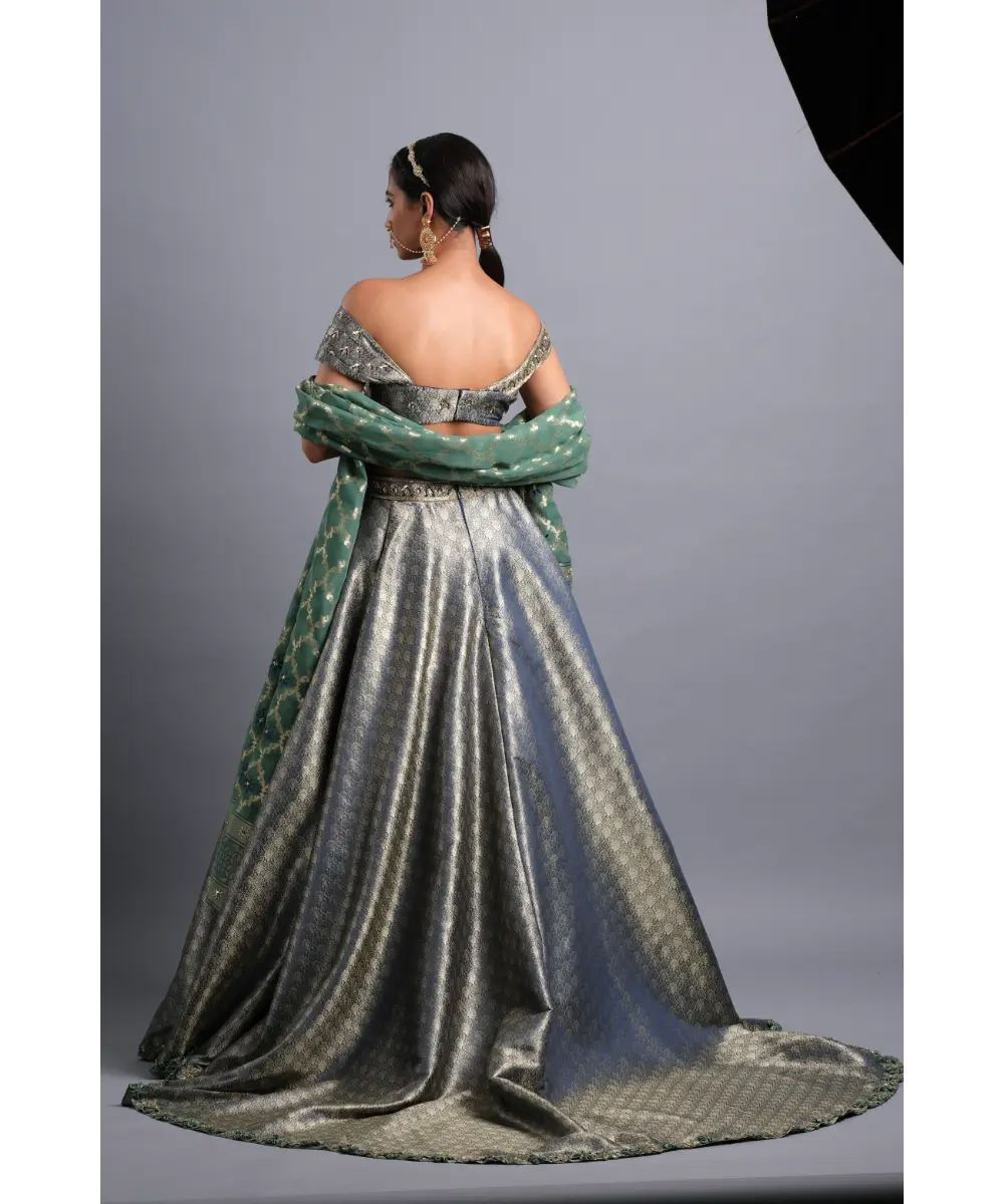 AASTHA SOOD - Teal green georgette Zardozi Lehenga